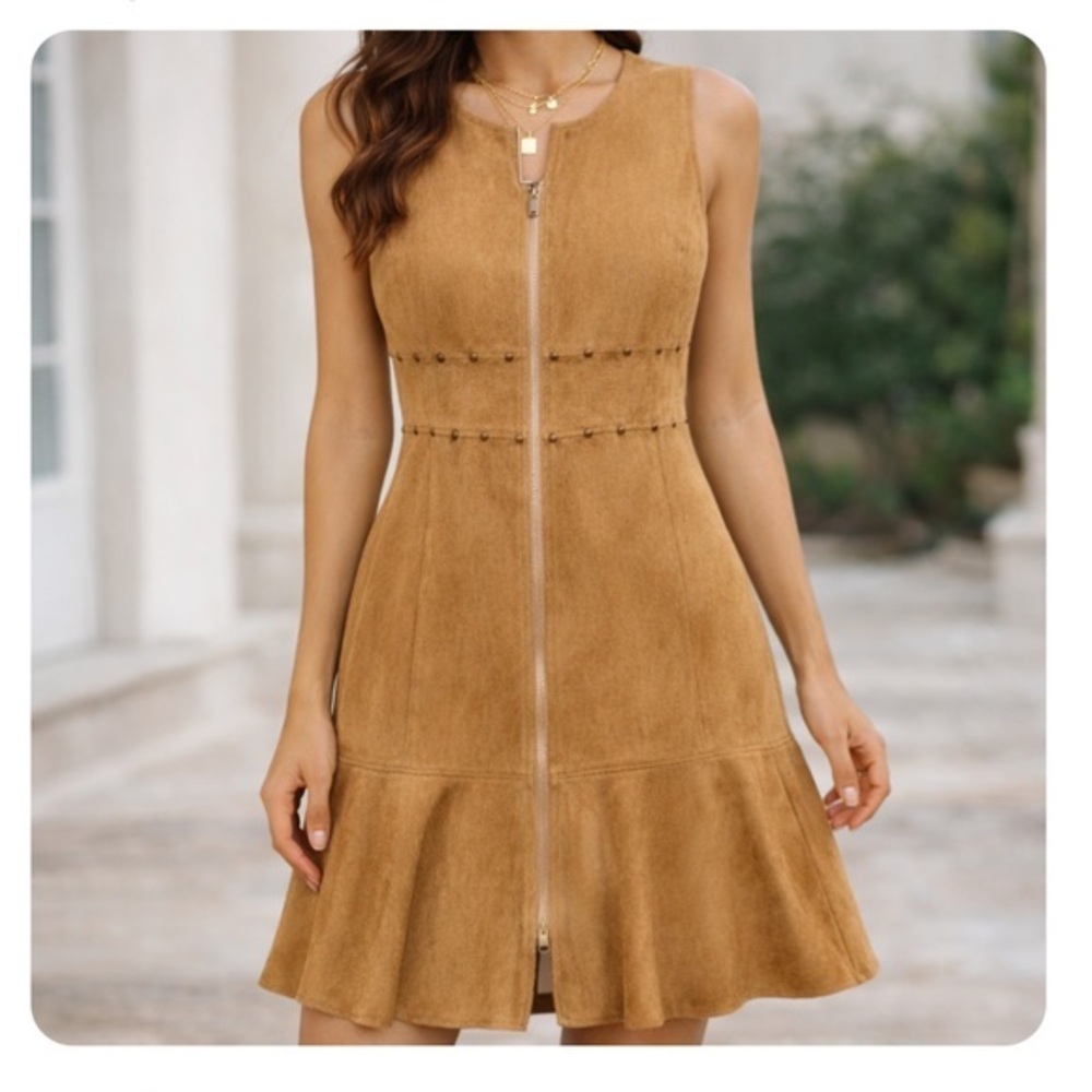 Takezo women sheath ruffles party dress large faux suede cocktail dress large